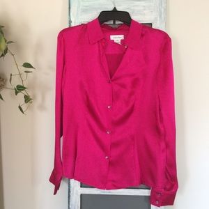 Calvin Klein hot pink silk button down size 10